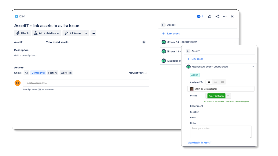 Link assets to a Jira issue